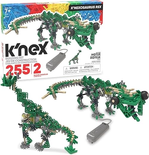 K'NEXosaurus Rex Building Set, 255 Pieces, 2 Builds, Motorized Movement, Stem Dinosaur, Construction Building Learning Toy for Boys & Girls