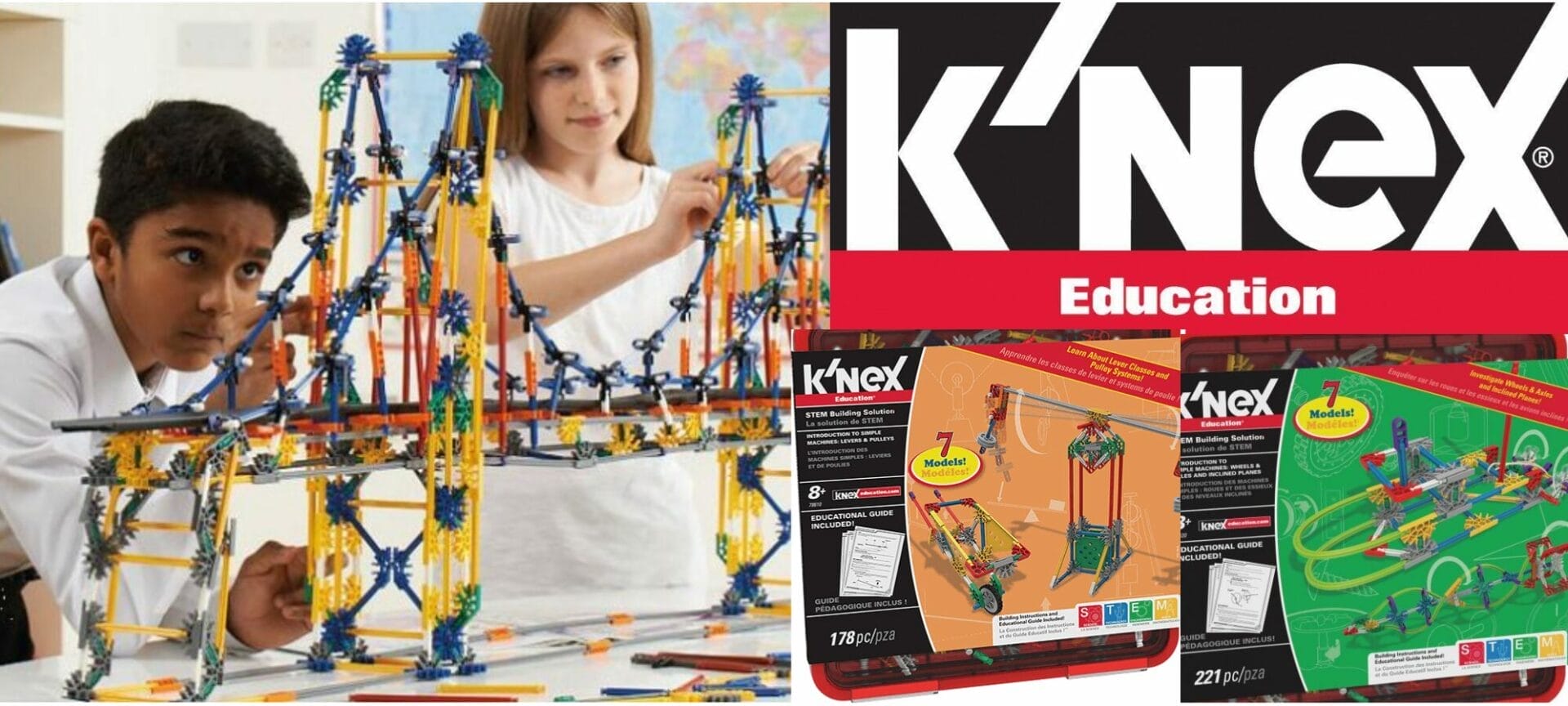Kids build K'nex education sets in classroom